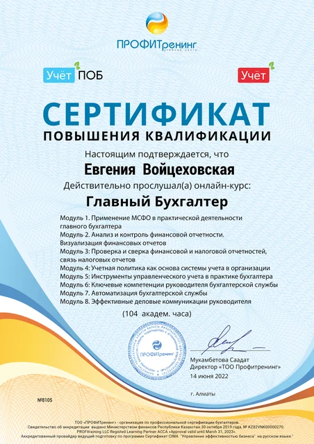 Сертификат повышения квалификации специалиста